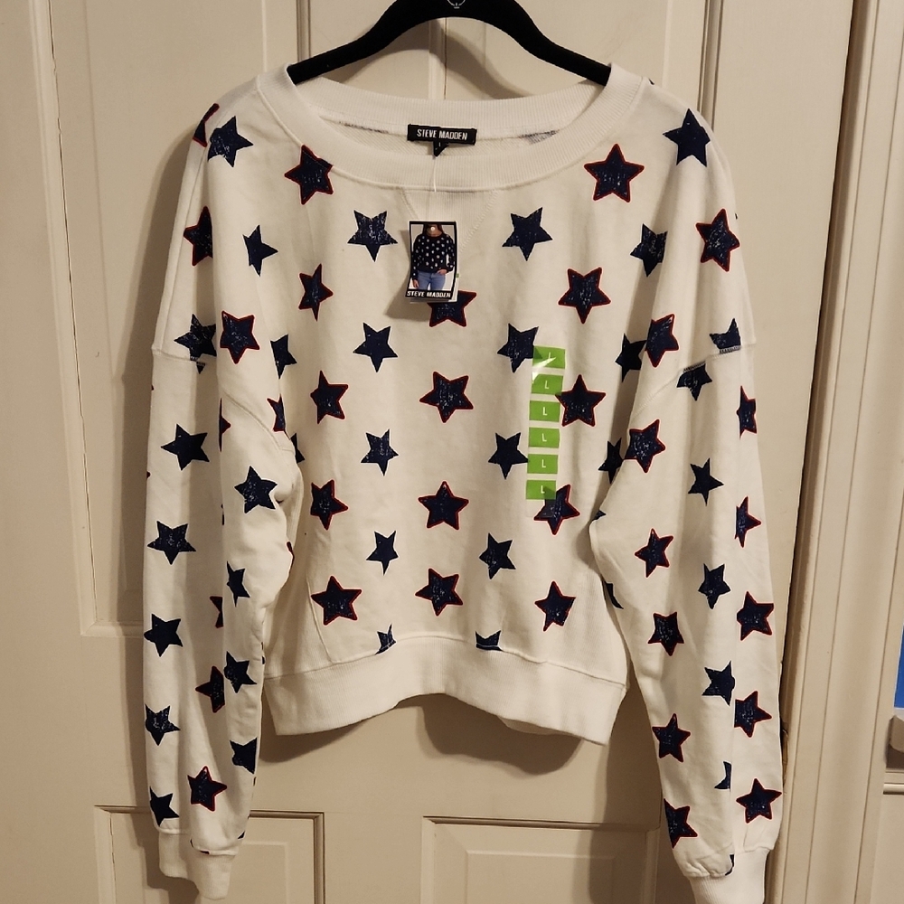 NWT Steve Madden White Sweatshirt with Red and Blue Stars
